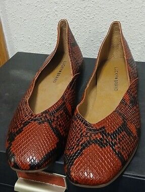 Lucky Brand LK-Alba Rust Red Snake Print Leather Flats Size 9.5 / 41